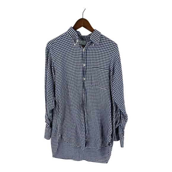 Thomas Pink Navy Gingham Button Down Shirt Long Sleeve Classic Fit Size L Large - Picture 1 of 7